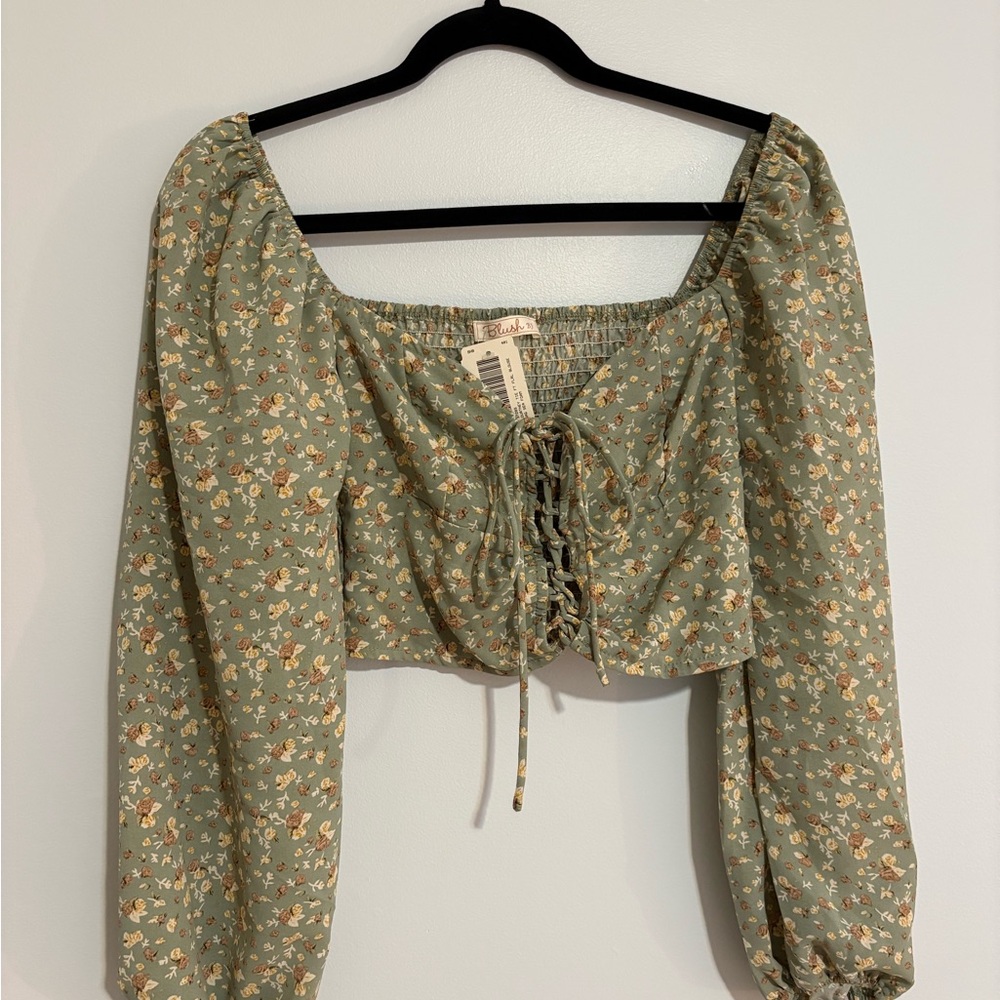 Blush Floral Green Blouse